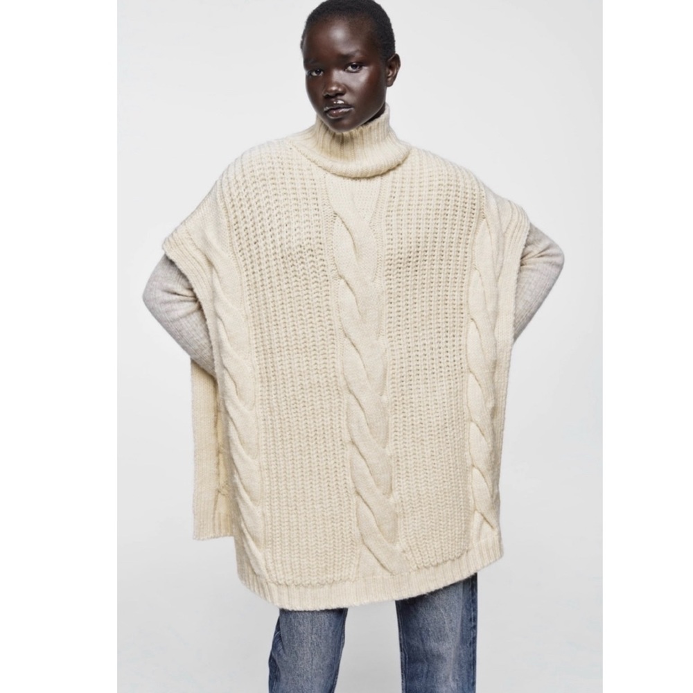 Zara Cream Cable Knit Poncho